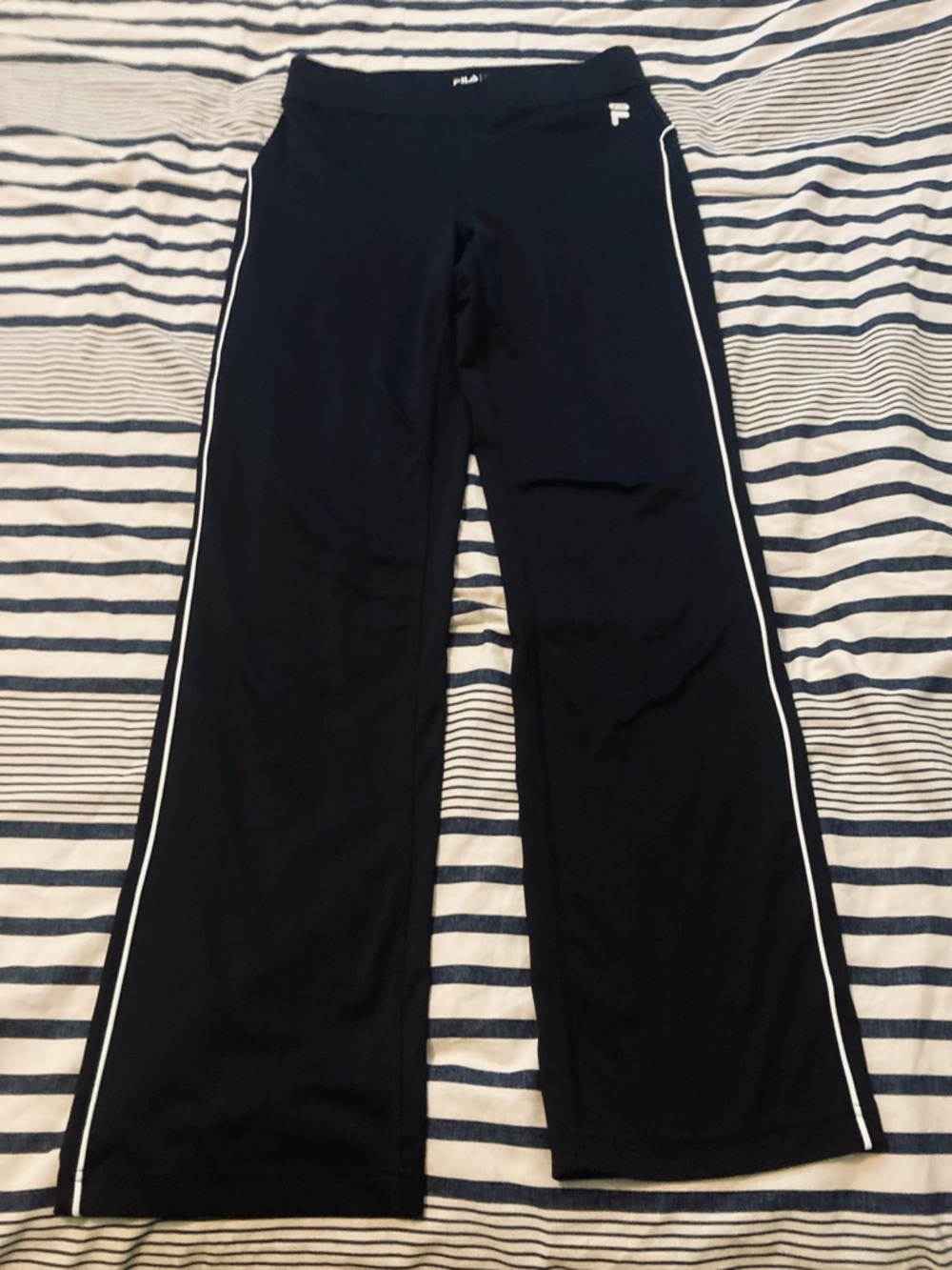 Fila womens Black Track Pants with White Side Stripes  size large